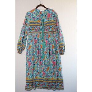 Boho Floral Tassel-Tie Midi Dress in Aqua